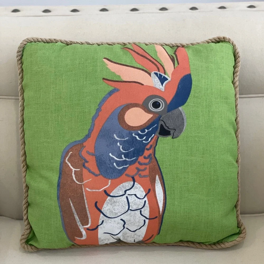 Parrot Bird Indoor/Outdoor Throw Pillows Square Rope Edge Allen + Roth Set 2